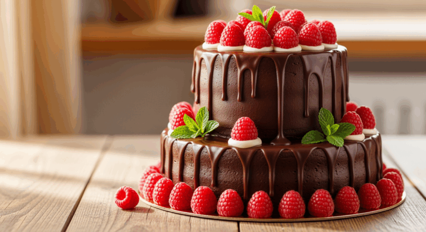 Two-Tier Chocolate Cake With Raspberries