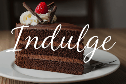 Chocolate Cake Slice With Text Overlay