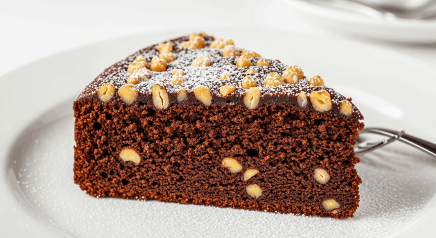 Slice Of Chocolate Cake With Nuts