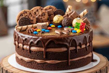 Chocolate Drip Cake With Cookies And Candies