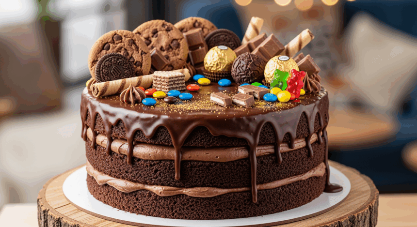 Chocolate Drip Cake With Cookies And Candies