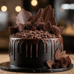 Black Drip Cake With Chocolate Decorations