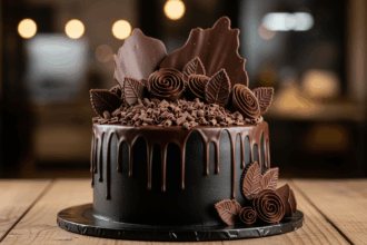 Black Drip Cake With Chocolate Decorations
