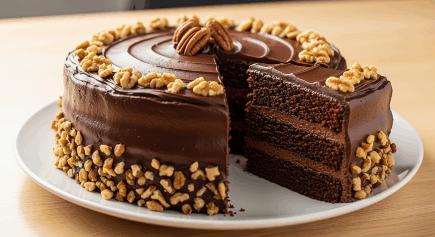 Chocolate Cake With Nuts And Icing