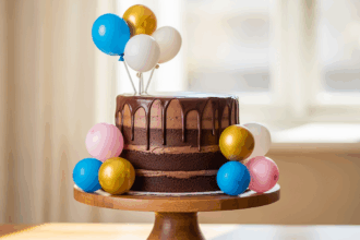 Chocolate Drip Cake With Balloons
