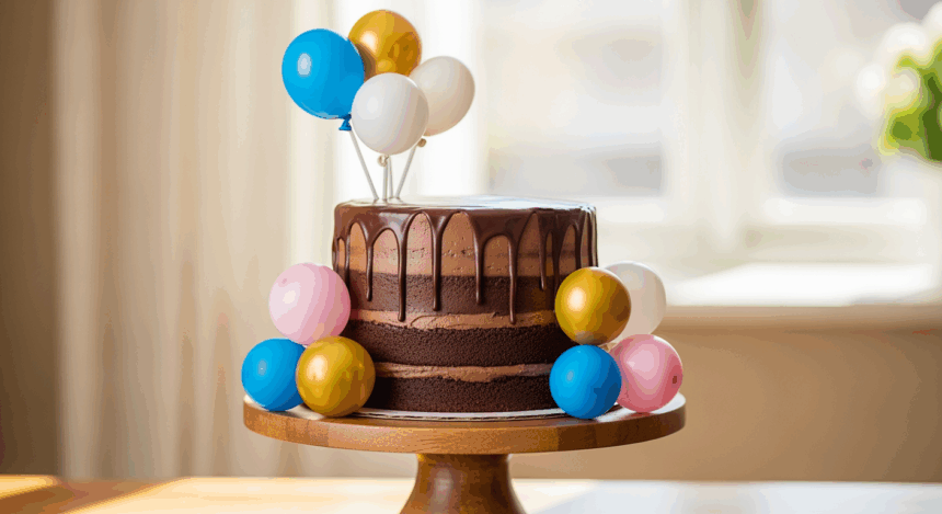 Chocolate Drip Cake With Balloons