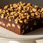 Chocolate Fudge With Nuts On Cake Stand
