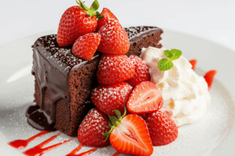 Chocolate Cake With Strawberry On Plate