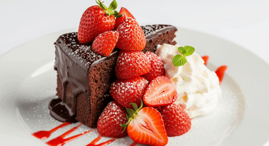 Chocolate Cake With Strawberry On Plate