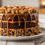 Chocolate Cake With Caramel Frosting And Nuts