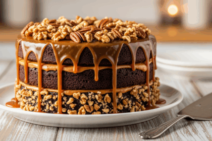 Chocolate Cake With Caramel Frosting And Nuts