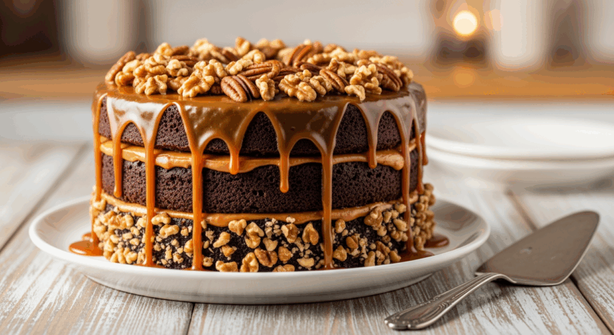 Chocolate Cake With Caramel Frosting And Nuts