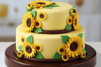 Sunflower-Themed Cake With Chocolate Border