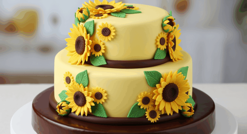 Sunflower-Themed Cake With Chocolate Border