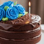 Chocolate Birthday Cake With Blue Roses