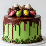 Green Cake With Chocolate Eggs