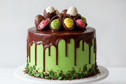Green Cake With Chocolate Eggs