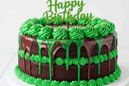 Chocolate Birthday Cake With Green Accents