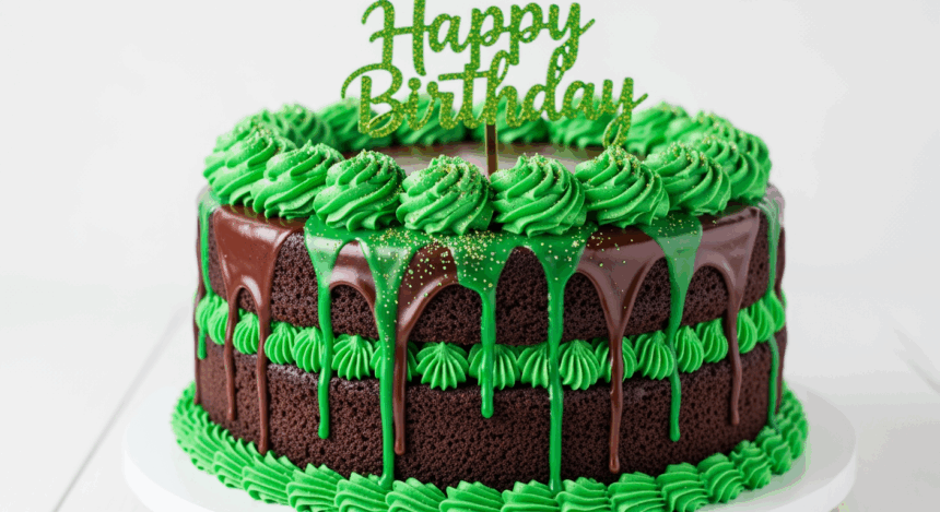 Chocolate Birthday Cake With Green Accents
