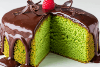 Green Cake With Chocolate Glaze