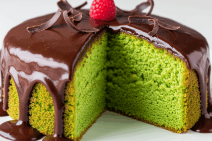 Green Cake With Chocolate Glaze