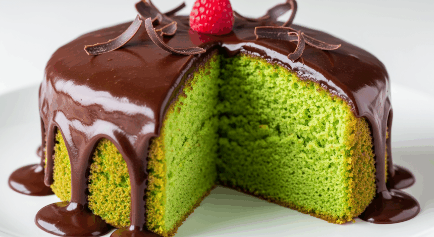 Green Cake With Chocolate Glaze