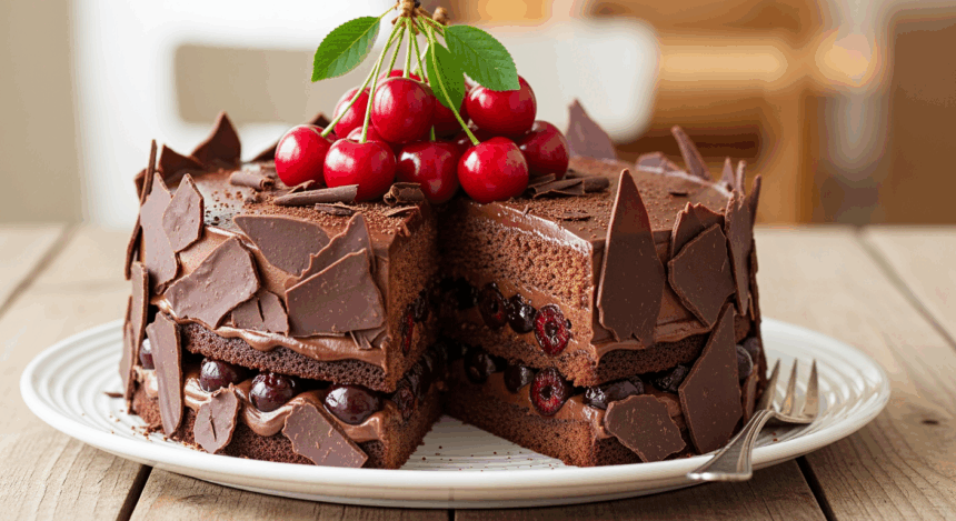 Cherry Cake With Chocolate Shavings