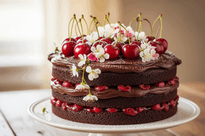 Chocolate Cherry Cake With Flowers