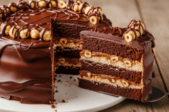 Chocolate Hazelnut Cake With Slice Missing