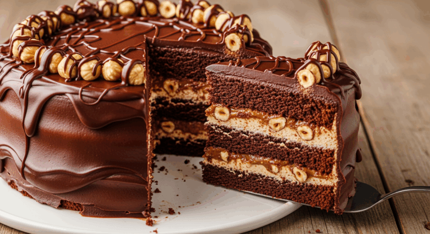 Chocolate Hazelnut Cake With Slice Missing