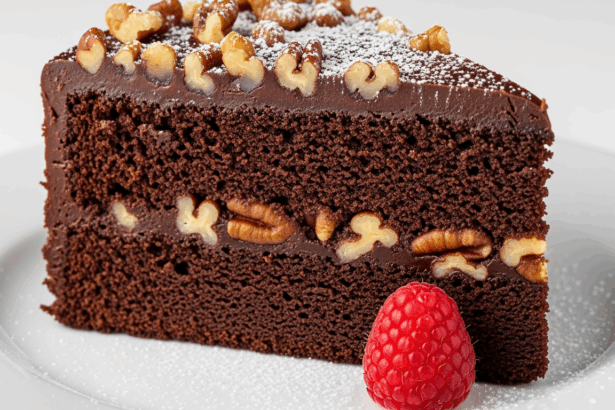 Chocolate Cake With Nuts On Plate