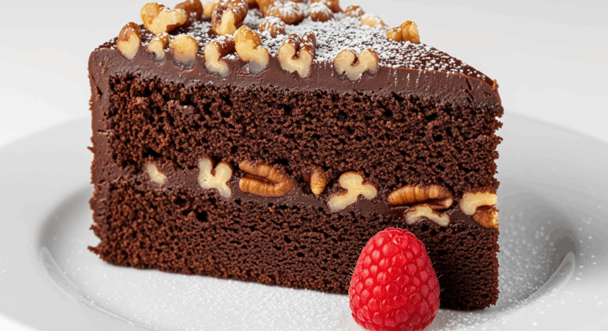 Chocolate Cake With Nuts On Plate