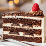 Slice Of Layered Cake With Chocolate And Cream