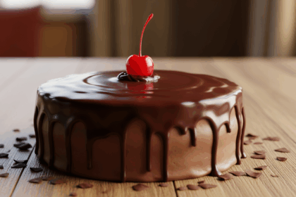 Chocolate-Covered Cake With Cherry