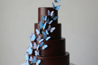 Three-Tier Chocolate Cake With Butterflies