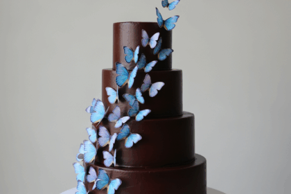 Three-Tier Chocolate Cake With Butterflies