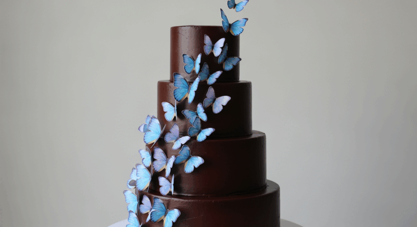 Three-Tier Chocolate Cake With Butterflies