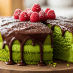 Green Cake With Chocolate Drizzle