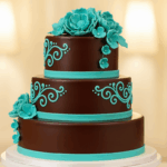 Three-Tier Chocolate Cake With Teal Accents