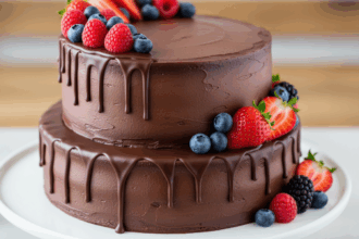 Two-Tier Cake With Chocolate Drip And Berries