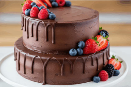 Two-Tier Cake With Chocolate Drip And Berries