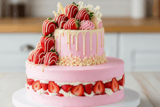 Two-Tier Strawberry Cake With White Chocolate