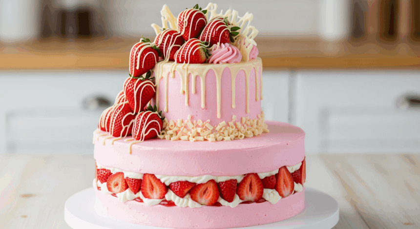 Two-Tier Strawberry Cake With White Chocolate