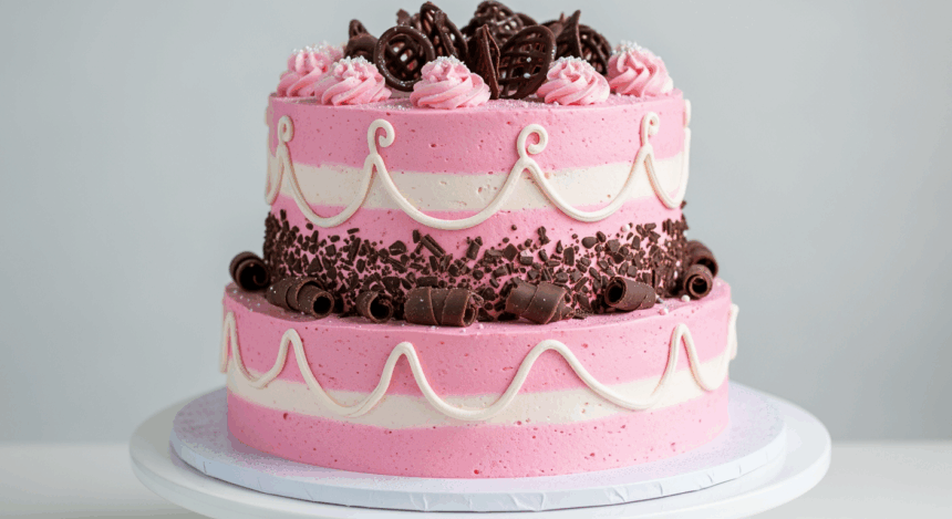 Pink Birthday Cake With Chocolate Decorations
