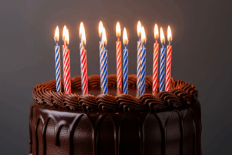 Chocolate Cake With Striped Candles