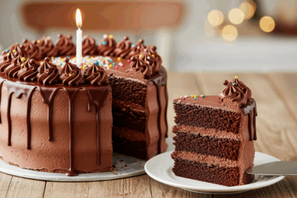 Chocolate Birthday Cake With Slice