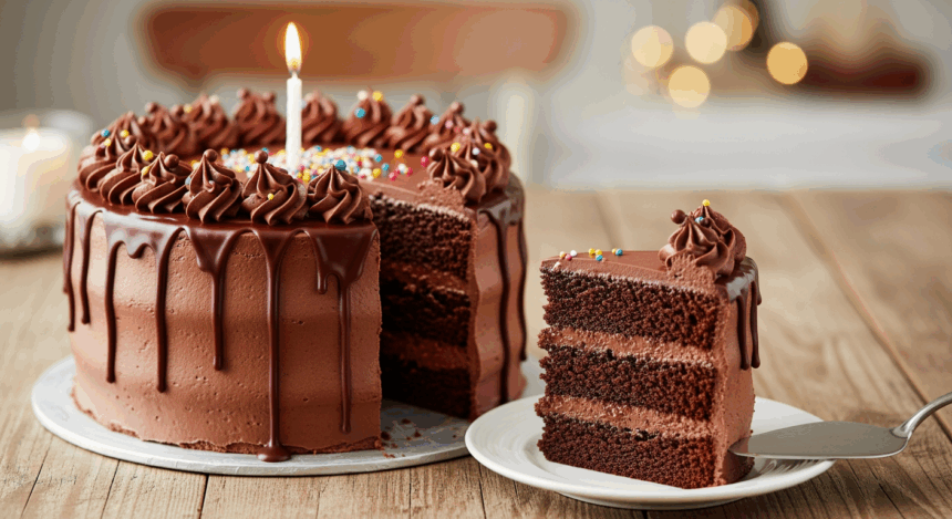 Chocolate Birthday Cake With Slice