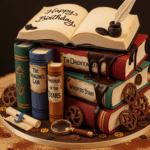 Book-Themed Cake With Chocolate Decorations