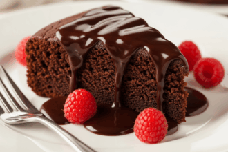 Cake With Chocolate Sauce On Plate