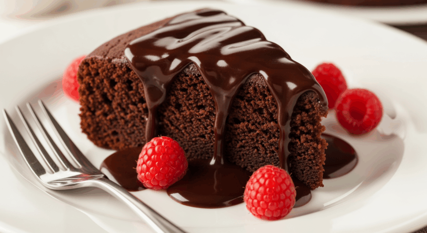 Cake With Chocolate Sauce On Plate